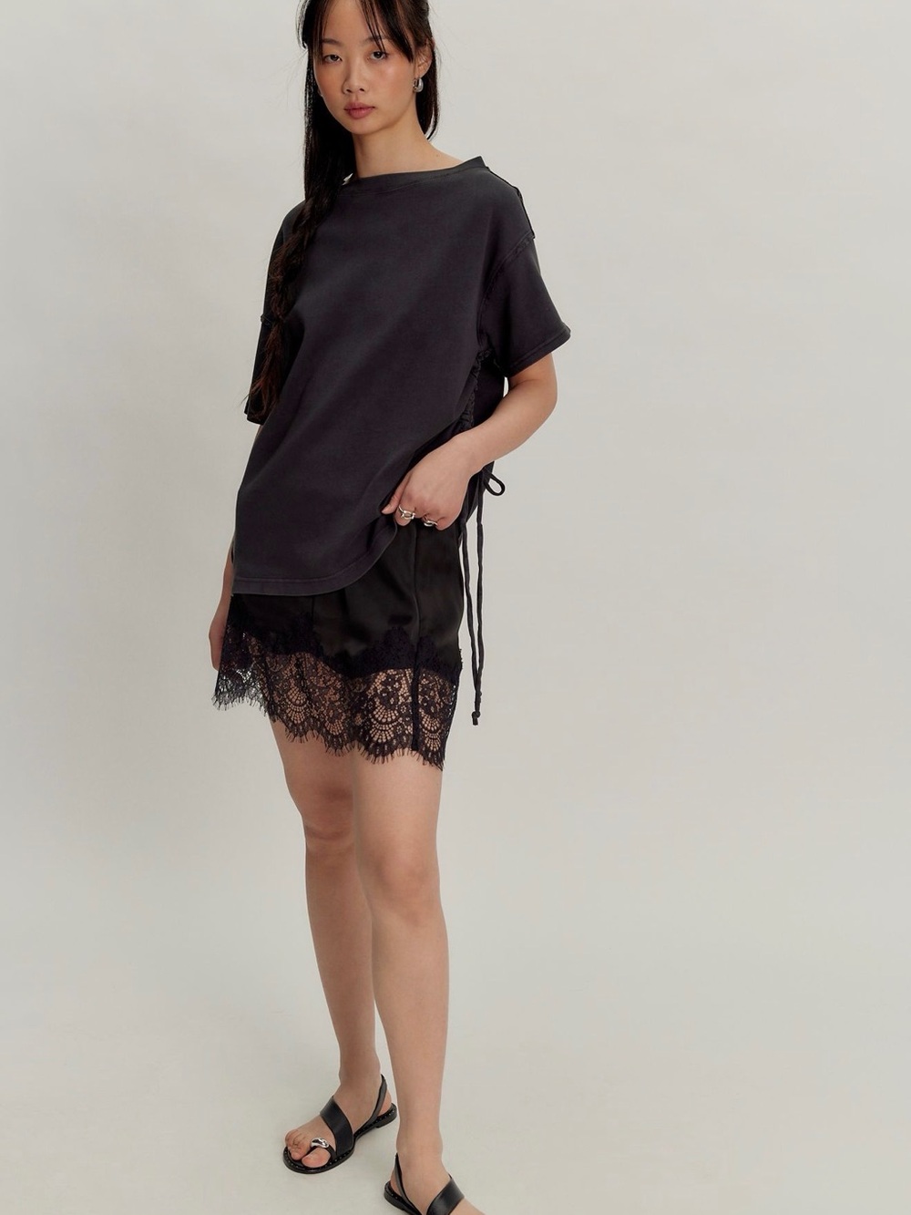 Free People Washed Charcoal Side-Tie Short Sleeve Tee - Picture 3 of 4